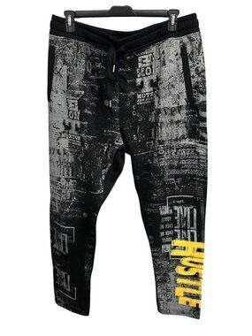 One Nation 3XL Mens Graphic Joggers Black Gray Hustle Print Grungecore Skater